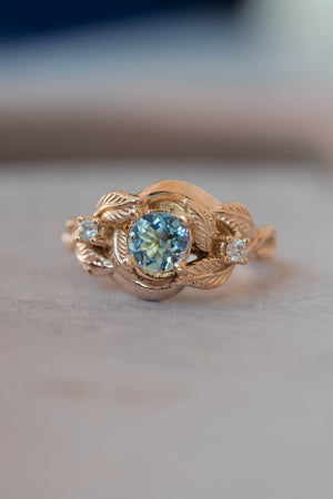 Aquamarine and diamonds engagement ring / Azalea - Eden Garden Jewelry™