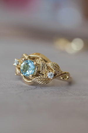 Aquamarine and diamonds engagement ring / Azalea - Eden Garden Jewelry™