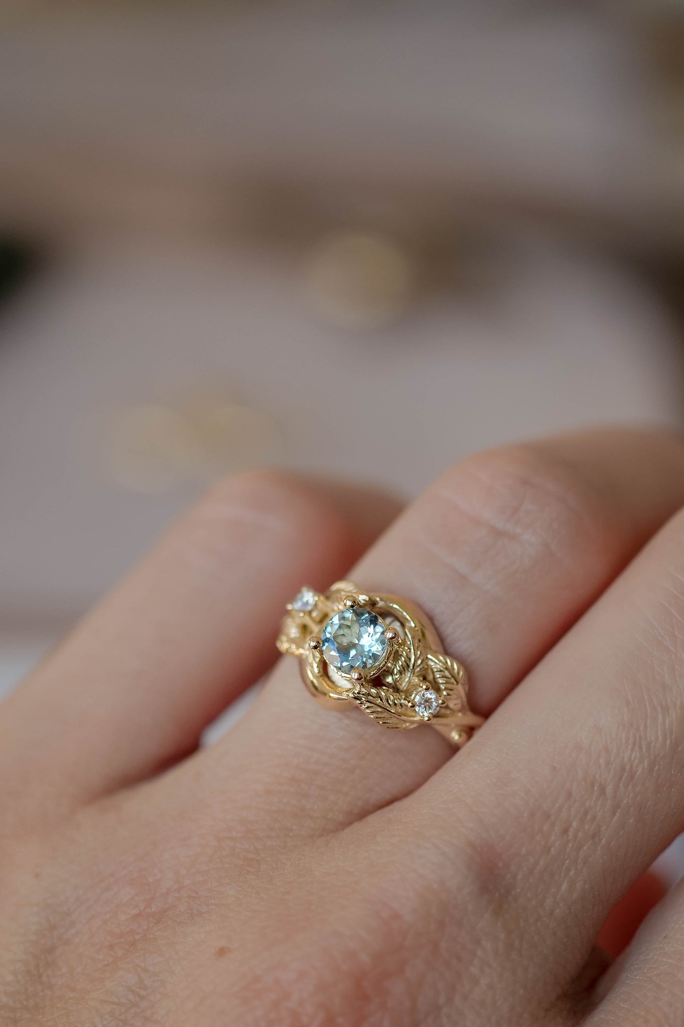 Aquamarine and diamonds engagement ring / Azalea - Eden Garden Jewelry™