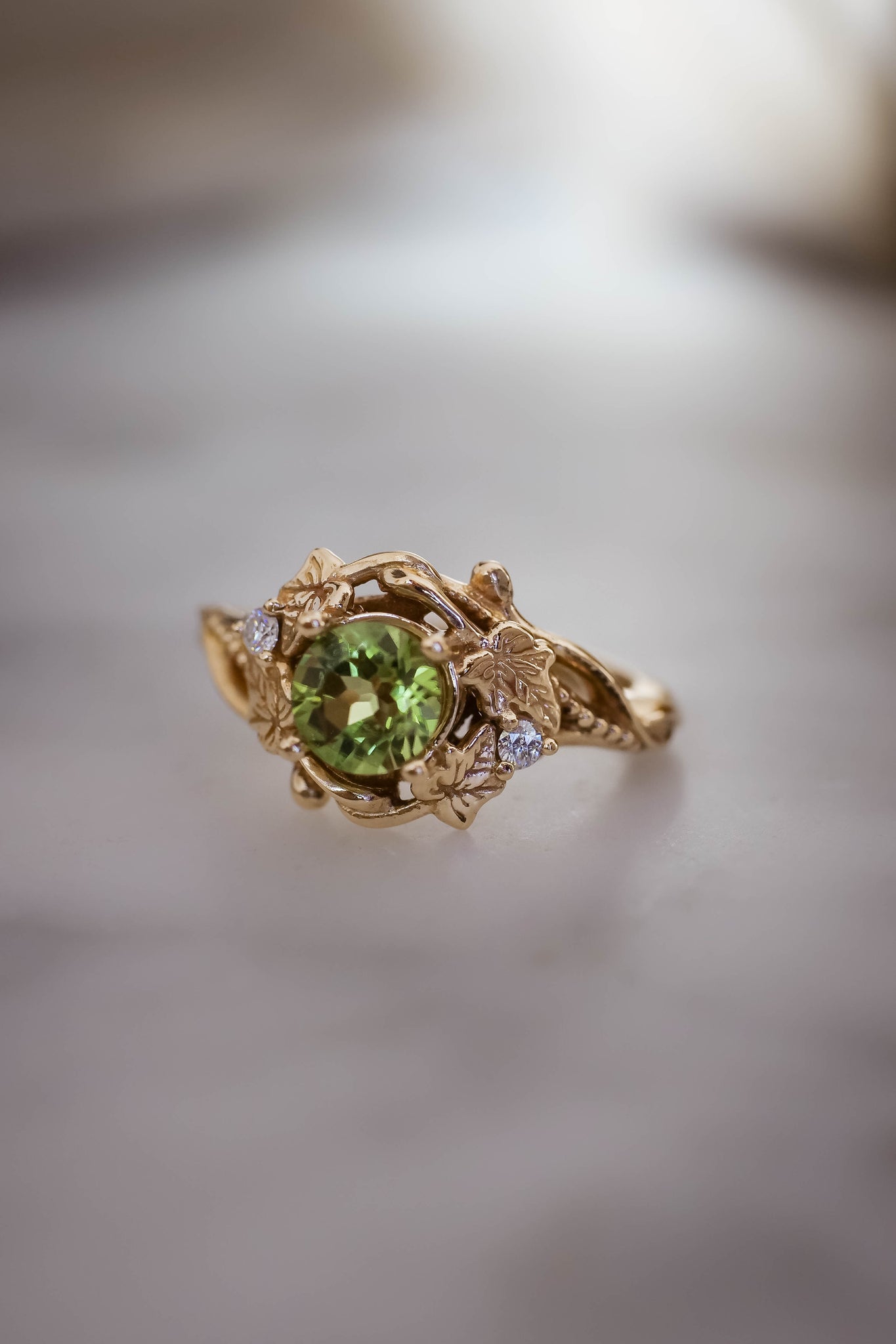 Peridot engagement ring with diamonds / Ivy Undina - Eden Garden Jewelry™