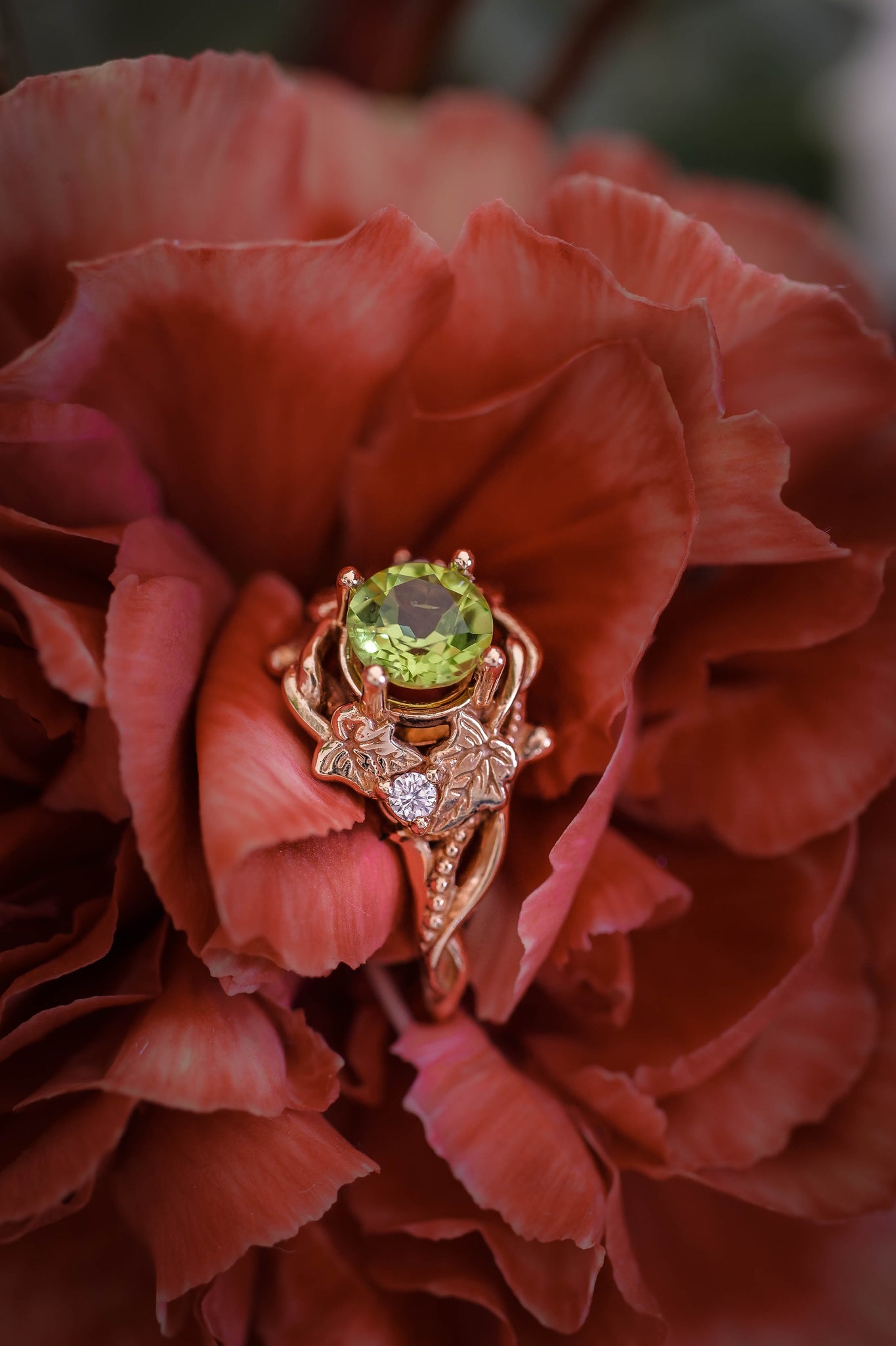 Peridot engagement ring with diamonds / Ivy Undina - Eden Garden Jewelry™