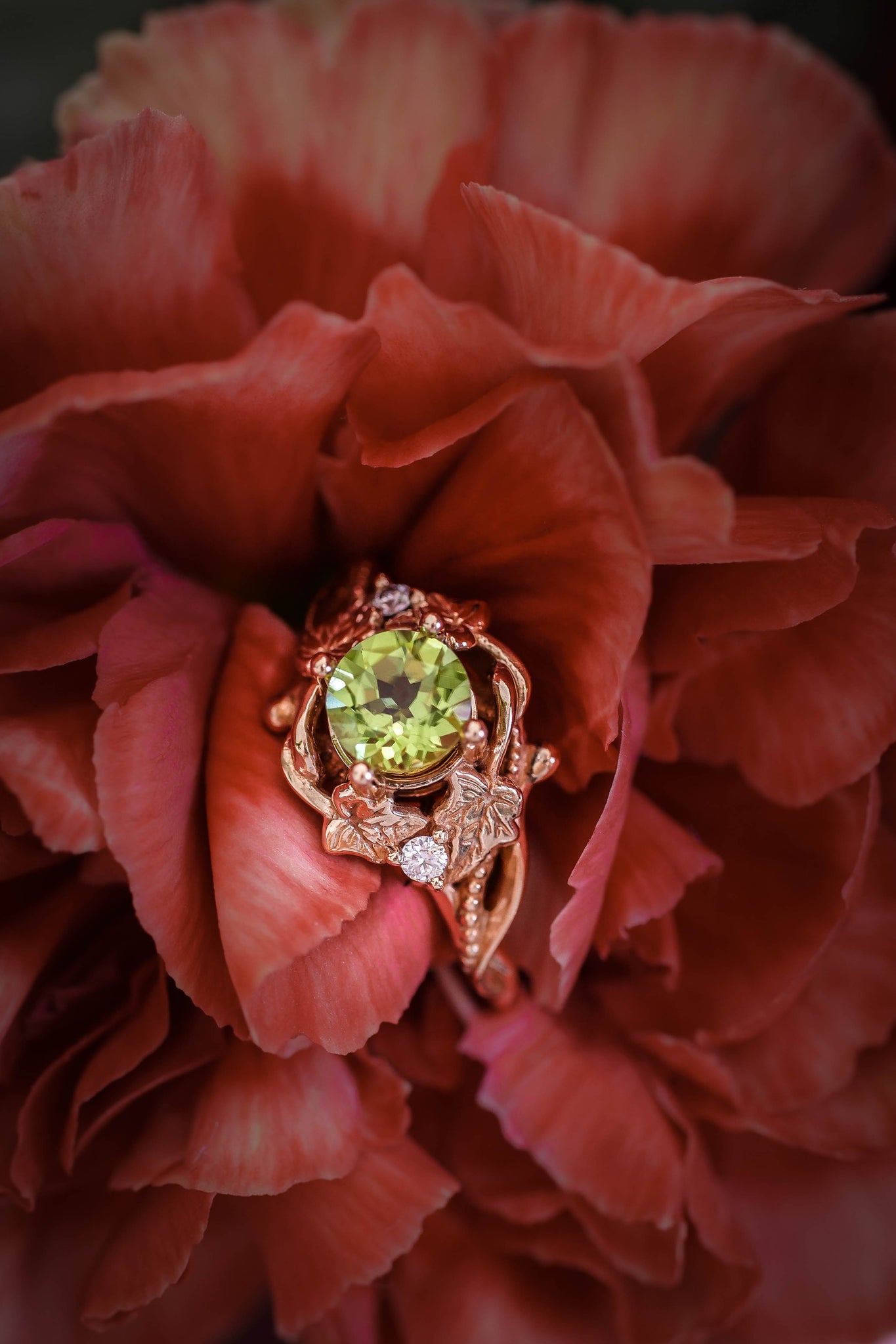 Peridot engagement ring with diamonds / Ivy Undina - Eden Garden Jewelry™