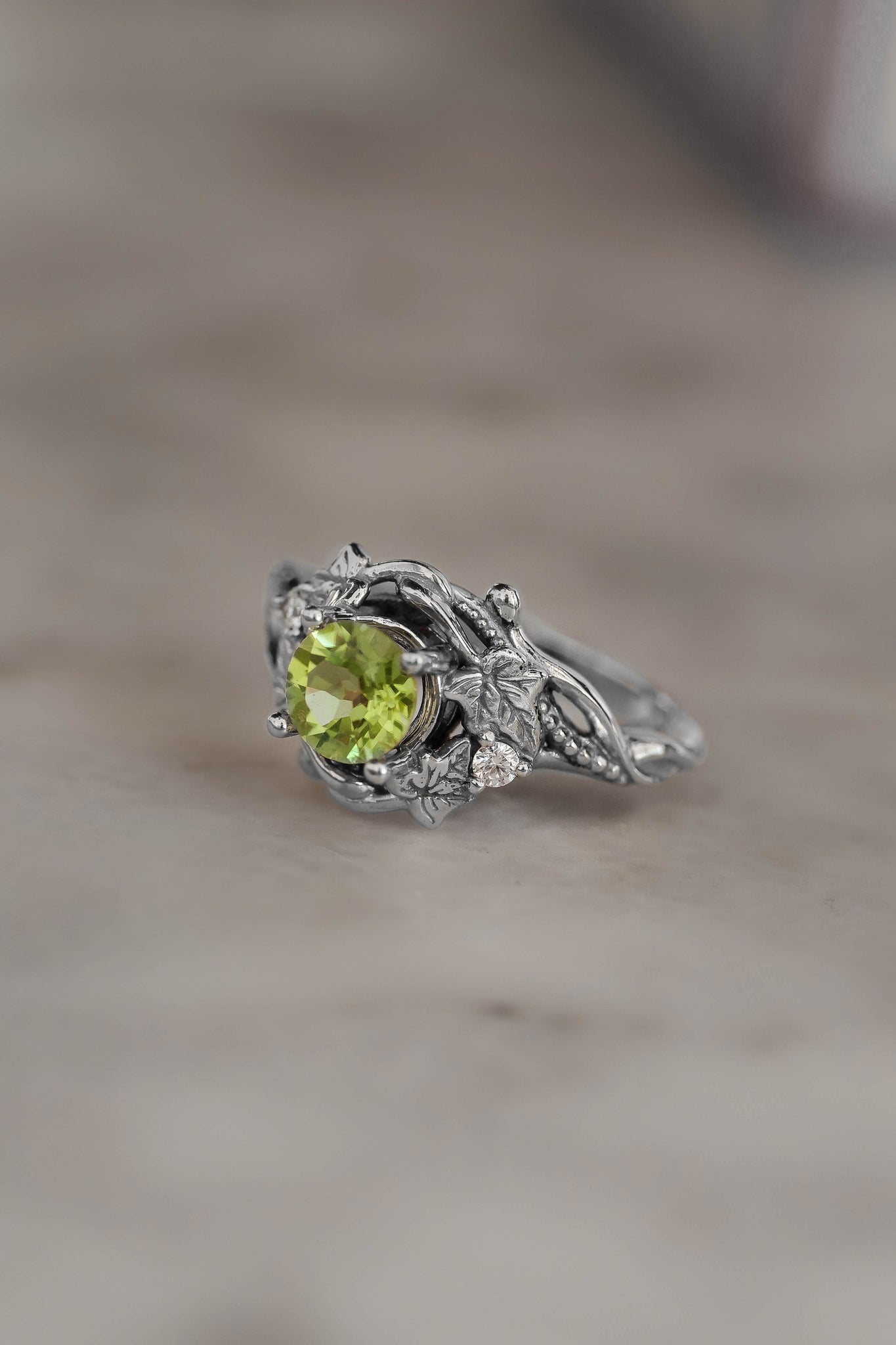 Peridot engagement ring with diamonds / Ivy Undina - Eden Garden Jewelry™