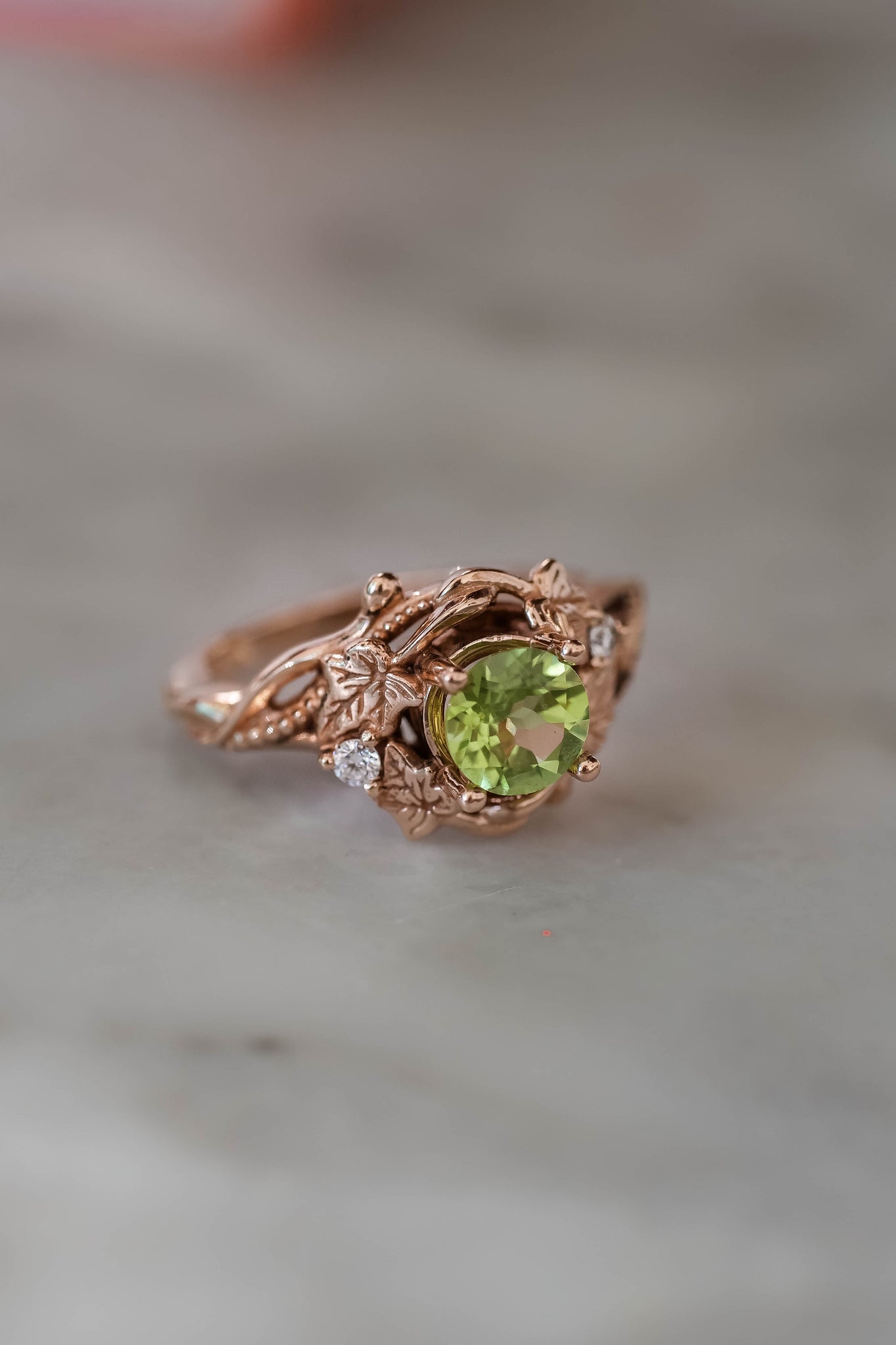 Peridot engagement ring with diamonds / Ivy Undina - Eden Garden Jewelry™