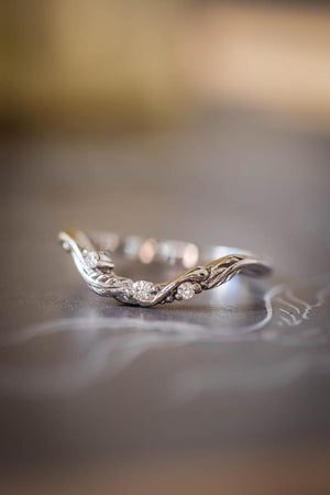 Curved leaf wedding band with diamonds | Matching ring for Undina - Eden Garden Jewelry™