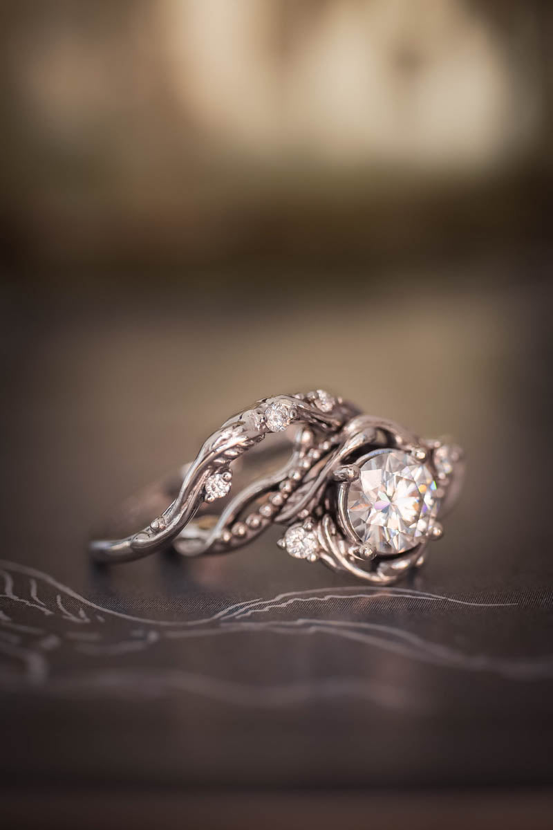 Curved leaf wedding band with diamonds | Matching ring for Undina - Eden Garden Jewelry™