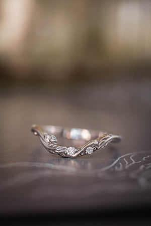 Curved leaf wedding band with diamonds | Matching ring for Undina - Eden Garden Jewelry™