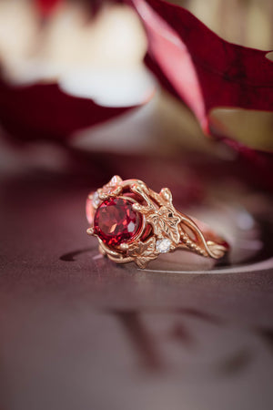 Garnet engagement ring with diamonds / Ivy Undina - Eden Garden Jewelry™