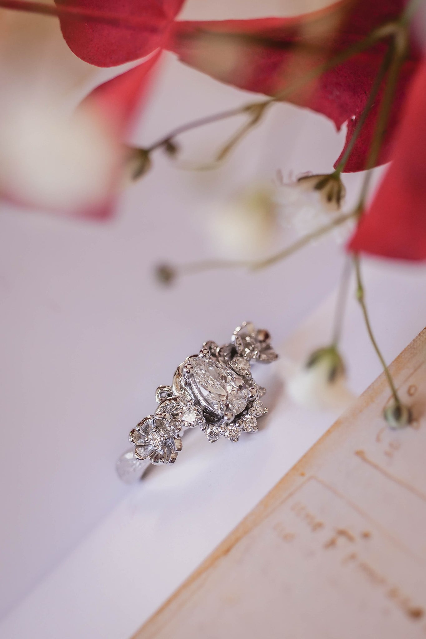 Floral engagement ring with natural diamonds / Adelina - Eden Garden Jewelry™