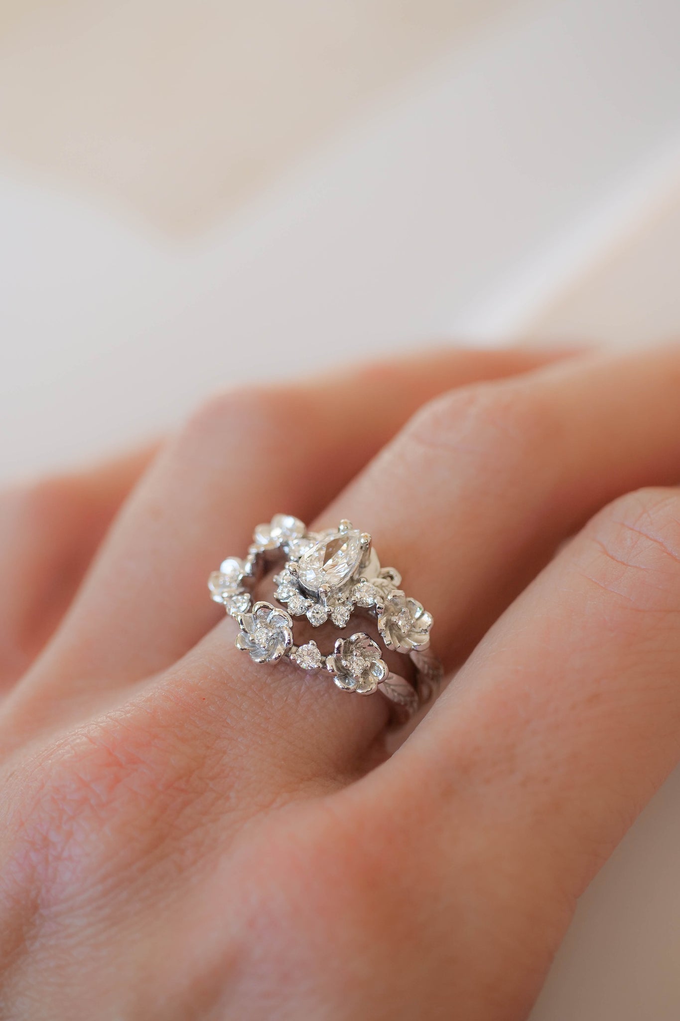 Floral engagement ring with natural diamonds / Adelina - Eden Garden Jewelry™