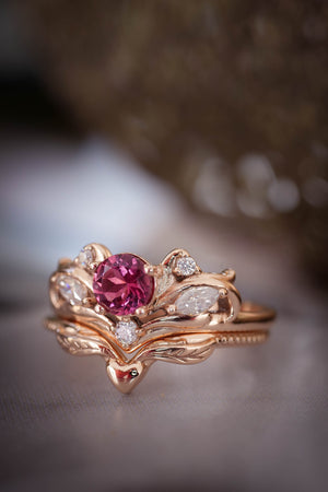 Bridal ring set with pink tourmaline / Swanlake - Eden Garden Jewelry™