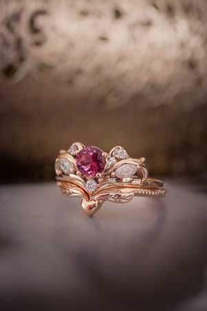 Bridal ring set with pink tourmaline / Swanlake - Eden Garden Jewelry™