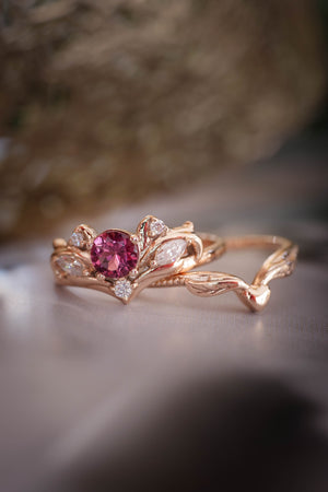 Bridal ring set with pink tourmaline / Swanlake - Eden Garden Jewelry™