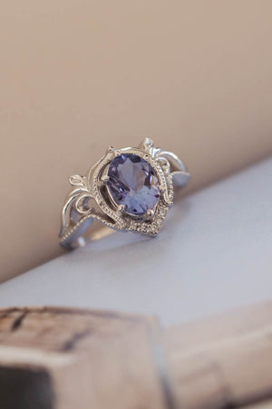 Lavender tanzanite and diamonds engagement ring / Lida oval - Eden Garden Jewelry™