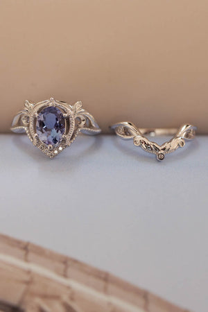 Lavender tanzanite and diamonds engagement ring / Lida oval - Eden Garden Jewelry™