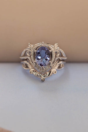 Lavender tanzanite and diamonds engagement ring / Lida oval - Eden Garden Jewelry™