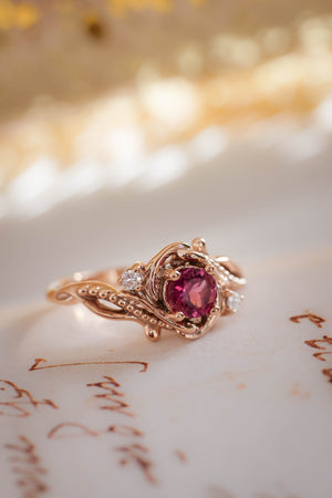 READY TO SHIP: Undina in 14K rose gold, pink tourmaline 5 mm, moissanites, RING SIZE 7 US - Eden Garden Jewelry™