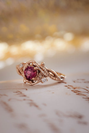 READY TO SHIP: Undina in 14K rose gold, pink tourmaline 5 mm, moissanites, RING SIZE 7 US - Eden Garden Jewelry™