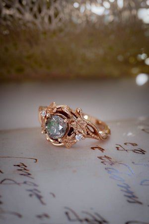 Nature inspired salt & pepper diamond ring / Ivy Undina - Eden Garden Jewelry™