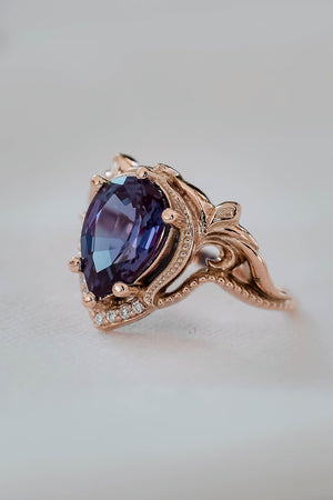 Engagement ring with big pear cut lab alexandrite / Lida - Eden Garden Jewelry™