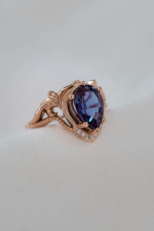 Engagement ring with big pear cut lab alexandrite / Lida - Eden Garden Jewelry™