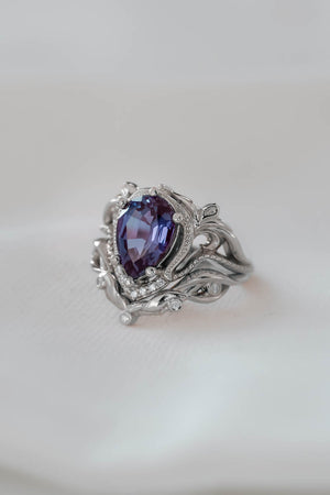 Engagement ring with big pear cut lab alexandrite / Lida - Eden Garden Jewelry™