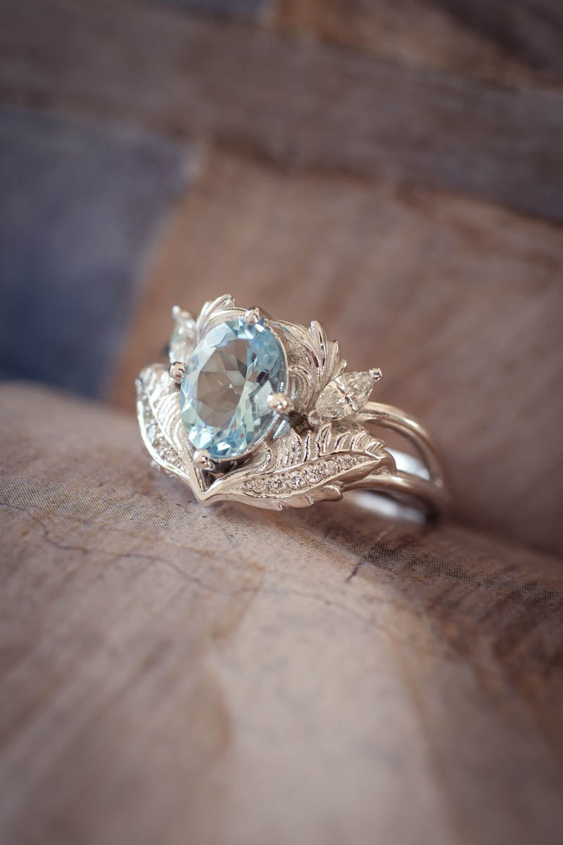 Aquamarine and diamonds engagement ring / Adonis - Eden Garden Jewelry™