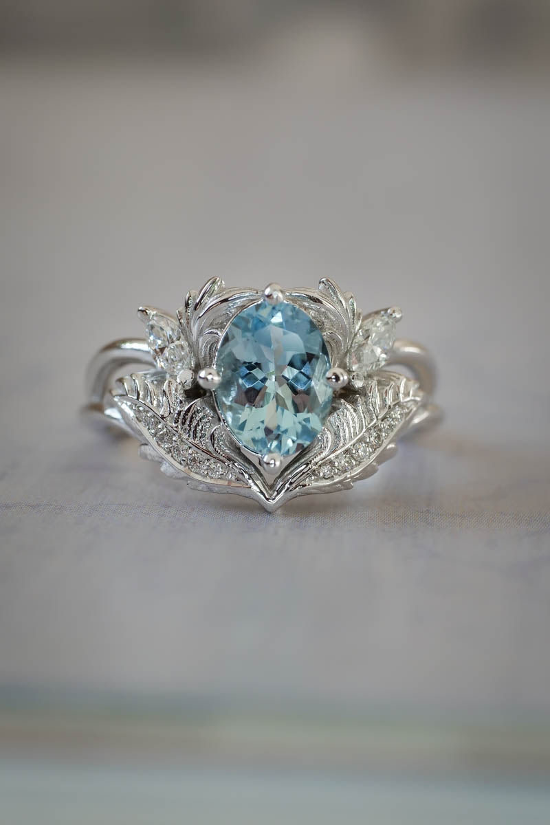 Aquamarine and diamonds engagement ring / Adonis - Eden Garden Jewelry™