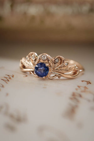 Vintage style bridal ring set with blue sapphire / Damariss - Eden Garden Jewelry™