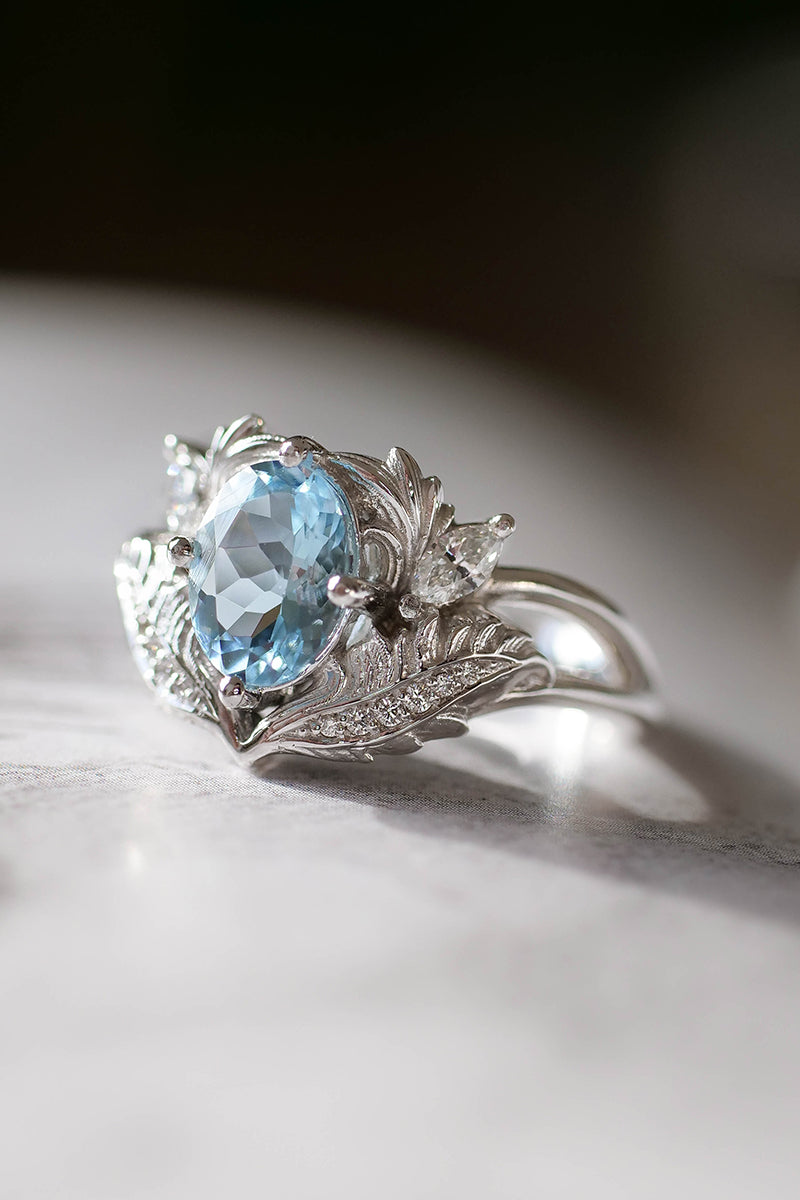 Aquamarine and diamonds engagement ring / Adonis - Eden Garden Jewelry™