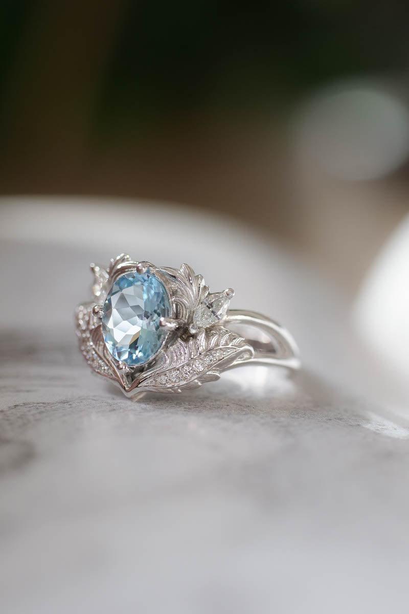 Aquamarine and diamonds engagement ring / Adonis - Eden Garden Jewelry™