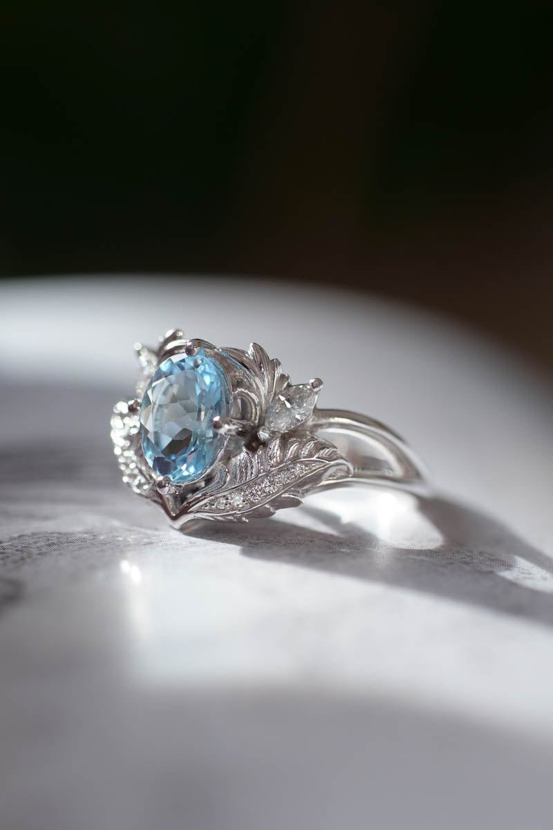 Aquamarine and diamonds engagement ring / Adonis - Eden Garden Jewelry™