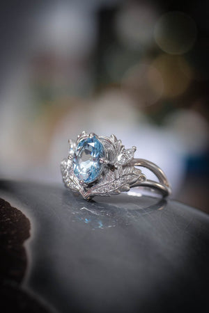 Aquamarine and diamonds engagement ring / Adonis - Eden Garden Jewelry™