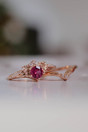 Pink tourmaline & diamonds bridal ring set / Amelia - Eden Garden Jewelry™