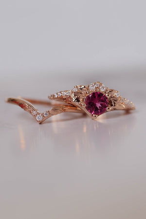 Pink tourmaline & diamonds bridal ring set / Amelia - Eden Garden Jewelry™