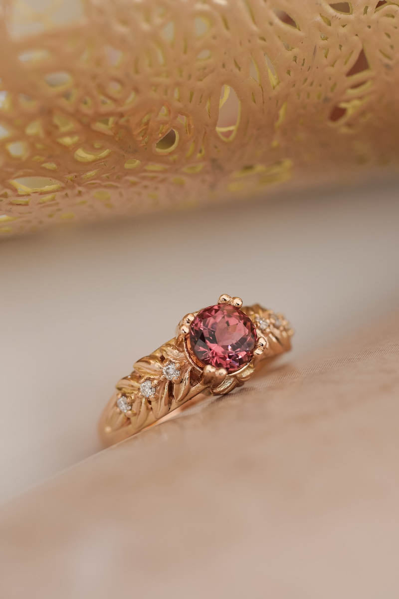 Pink tourmaline engagement ring with diamonds / Silvestra - Eden Garden Jewelry™