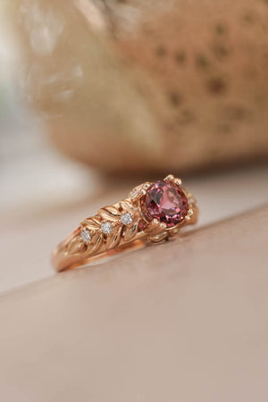 Pink tourmaline engagement ring with diamonds / Silvestra - Eden Garden Jewelry™