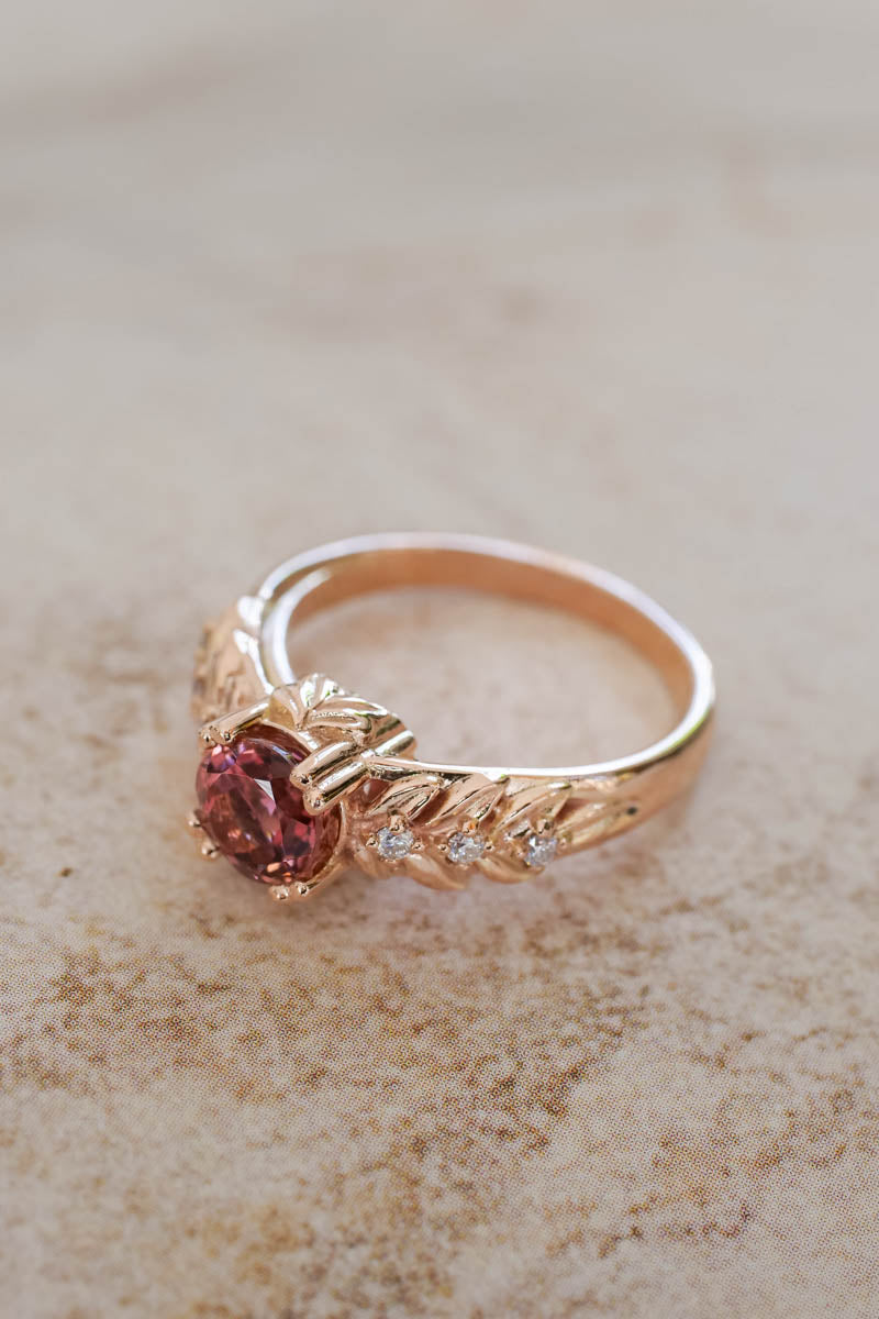 Pink tourmaline engagement ring with diamonds / Silvestra - Eden Garden Jewelry™