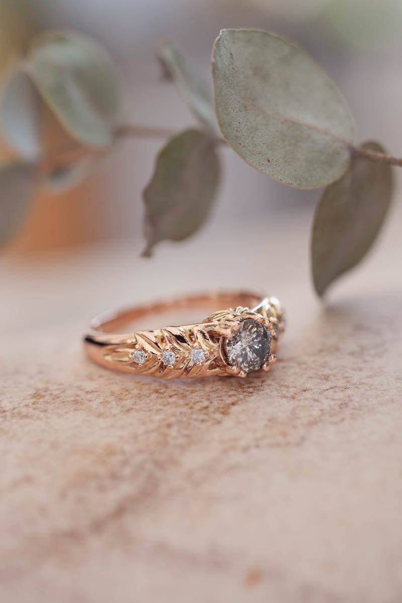 Nature inspired engagement ring with salt & pepper diamond / Silvestra - Eden Garden Jewelry™