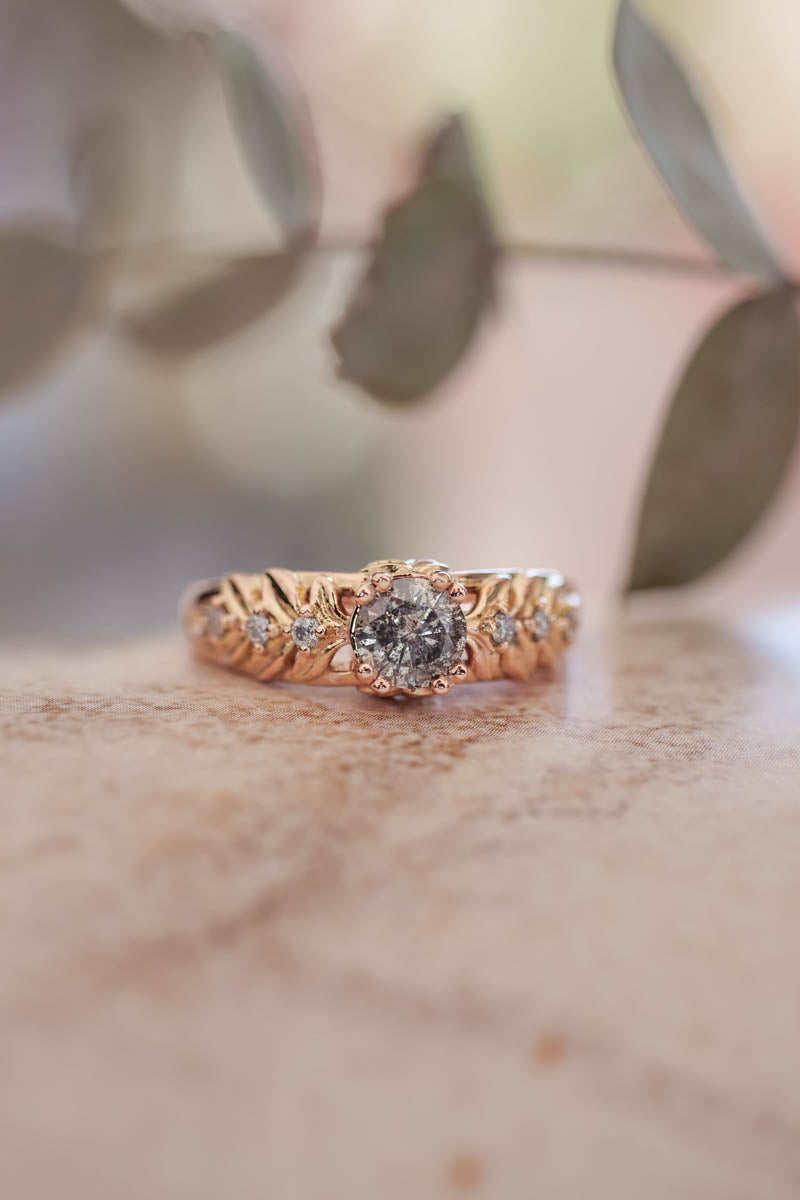 Nature inspired engagement ring with salt & pepper diamond / Silvestra - Eden Garden Jewelry™