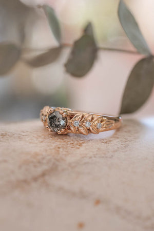 Nature inspired engagement ring with salt & pepper diamond / Silvestra - Eden Garden Jewelry™