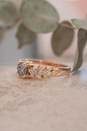 Nature inspired engagement ring with salt & pepper diamond / Silvestra - Eden Garden Jewelry™