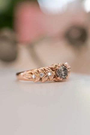 Nature inspired engagement ring with salt & pepper diamond / Silvestra - Eden Garden Jewelry™