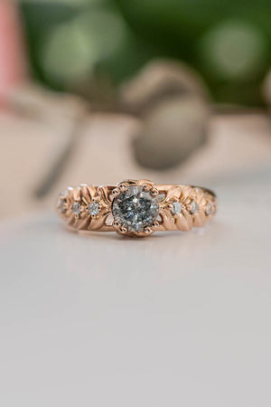 Nature inspired engagement ring with salt & pepper diamond / Silvestra - Eden Garden Jewelry™