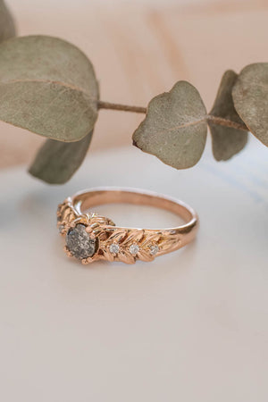 Nature inspired engagement ring with salt & pepper diamond / Silvestra - Eden Garden Jewelry™