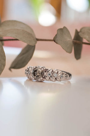 Nature inspired engagement ring with salt & pepper diamond / Silvestra - Eden Garden Jewelry™