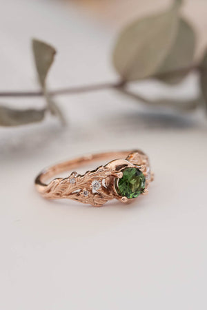 Green tourmaline and diamonds ring / Japanese Maple - Eden Garden Jewelry™