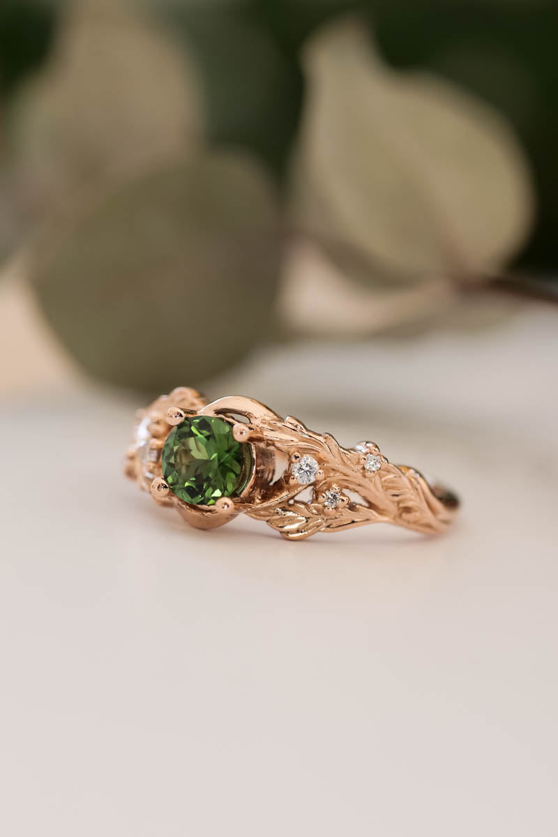 Green tourmaline and diamonds ring / Japanese Maple - Eden Garden Jewelry™