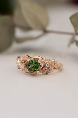 Green tourmaline and diamonds ring / Japanese Maple - Eden Garden Jewelry™