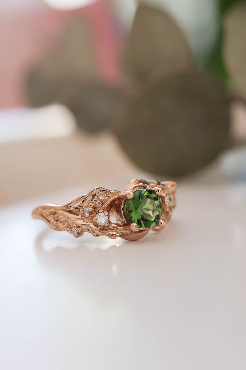 Green tourmaline and diamonds ring / Japanese Maple - Eden Garden Jewelry™